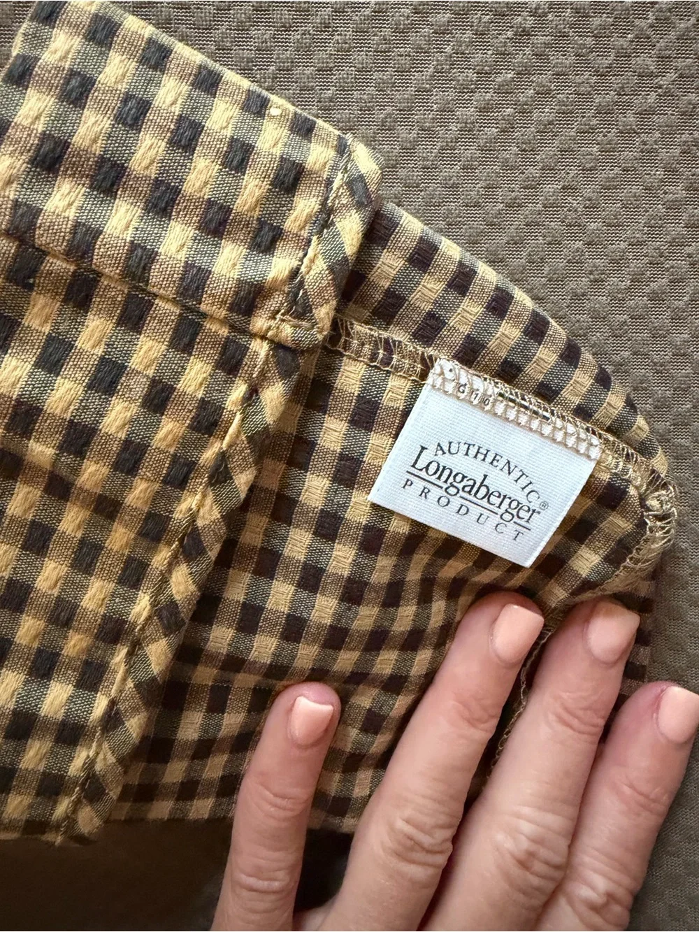 Longaberger Khaki Check Liner - Tall Tissue Basket. Liner ONLY.